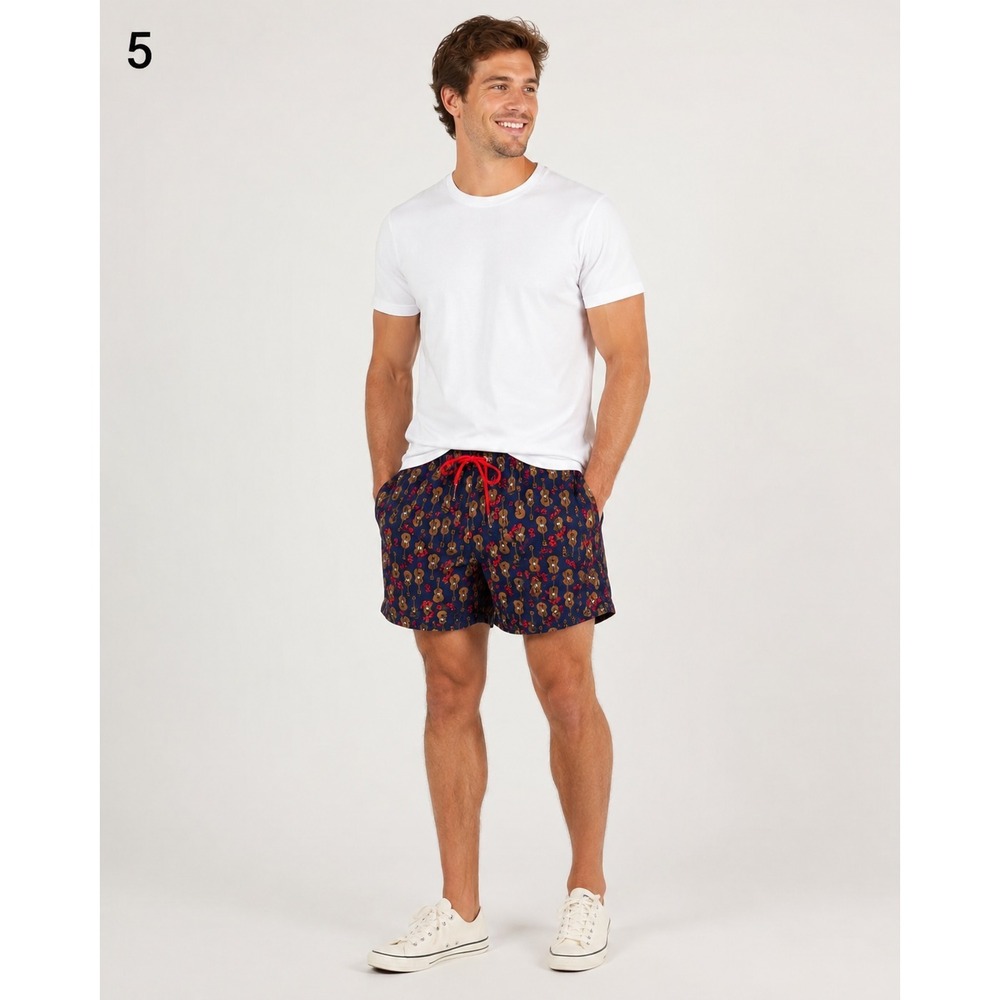 Lands' End Swim Trunk Shorts Mens Medium Blue Guitar Print Polyester